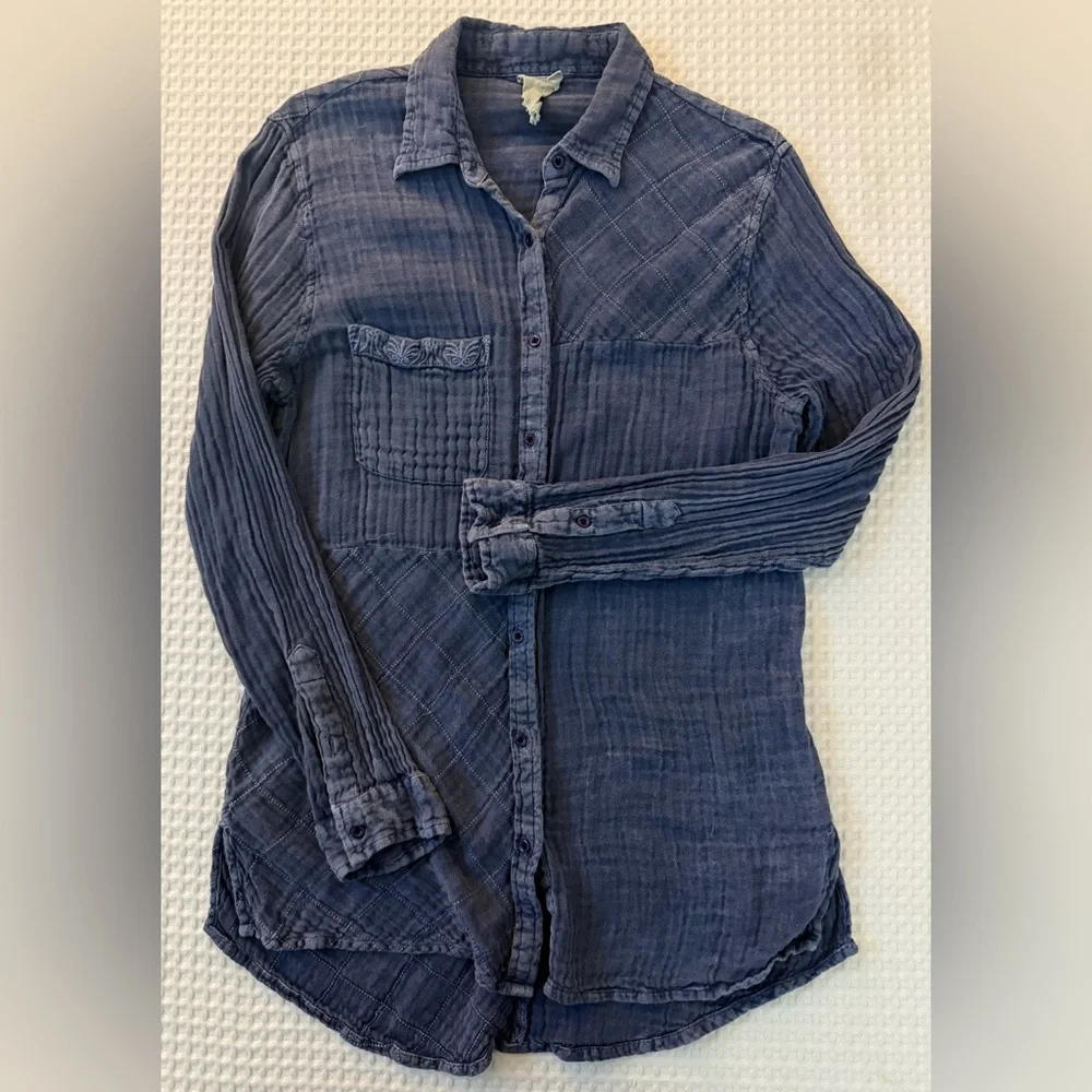 Sea Gypsies 100% Cotton Boho Chic Gauzy Button Down Shirt SZ M